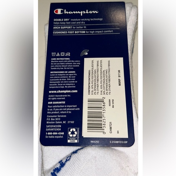 Champion Crew Sock 3 Pair Men’s 6-12 Blue White Tie Dye w Logos Cushioned NEW$17 - Picture 2 of 12